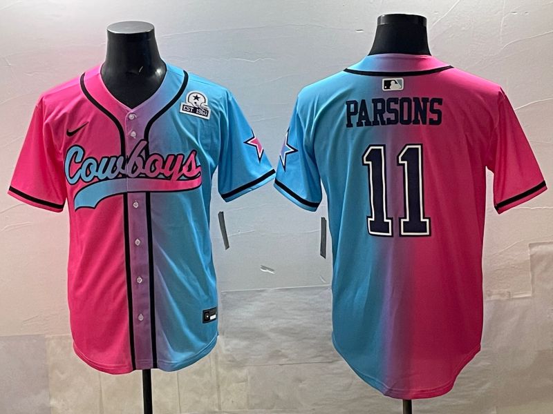 Men 2025 Dallas Cowboys #11 Parsons Blue pink Nike Limited NFL Jersey style 06->dallas cowboys->NFL Jersey